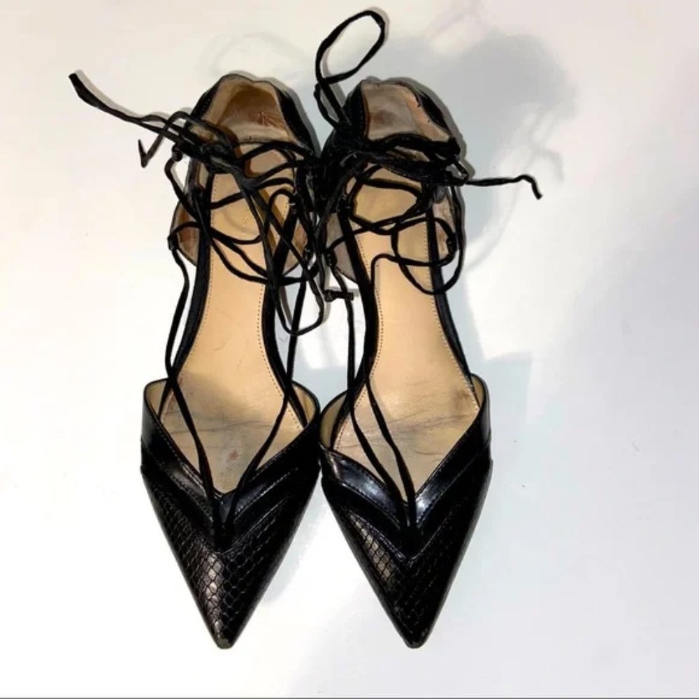 ZARA Butterfly Lace-Up Pointed Toe Black Flats